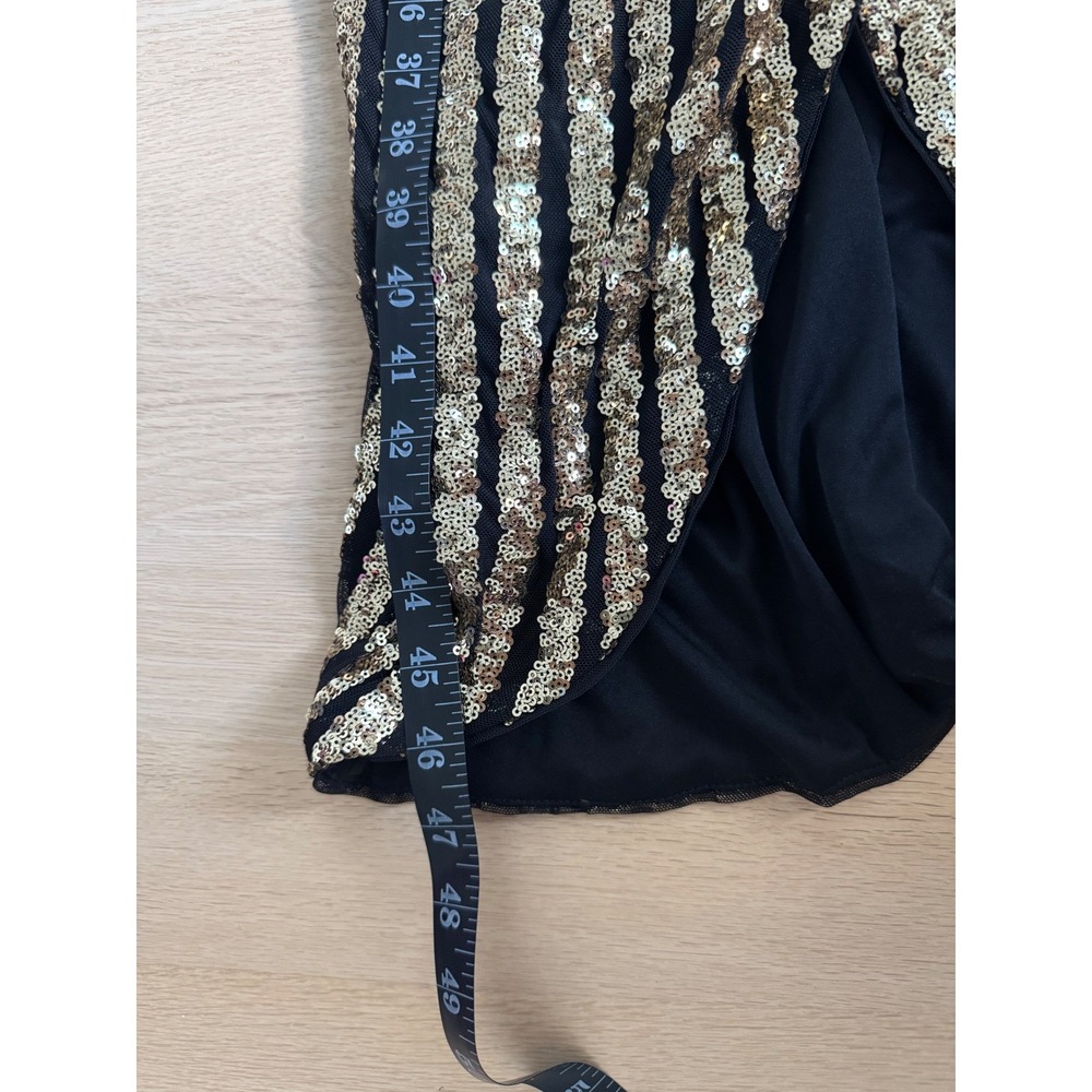 Lulus Gold Black Sequin One Shoulder Midi Dress Stripe Long Sleeve M NEW - Picture 16 of 16